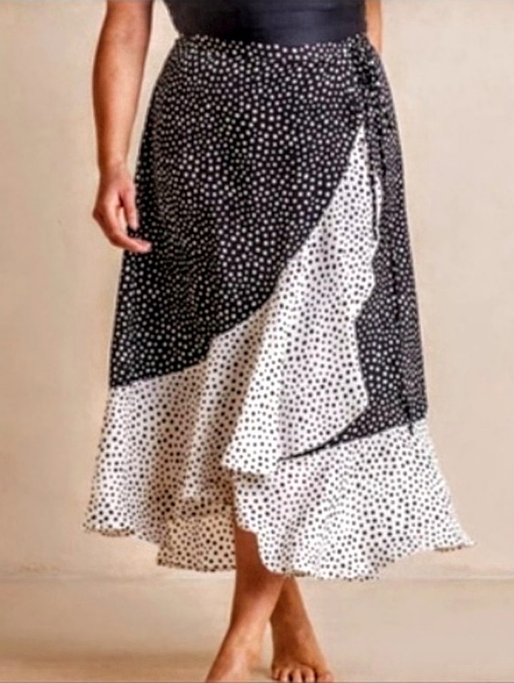Summersalt White Black Polka Dot Maxi Skirt Wrap sz L